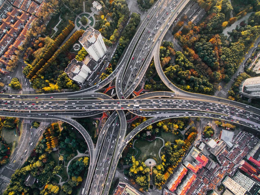 an aerial view of traffic