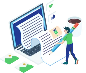 An illustration of a content writer writing with a pencil