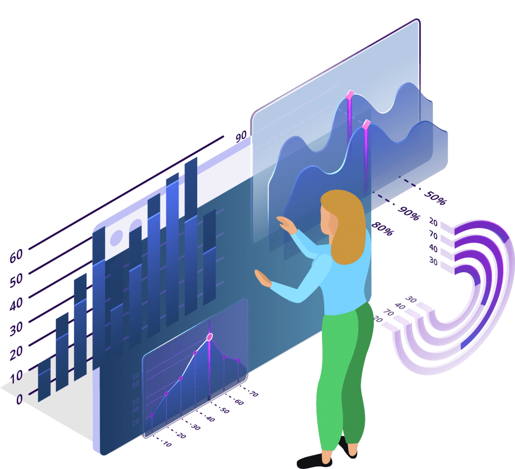 An illustration of a woman reviewing reports with positive results