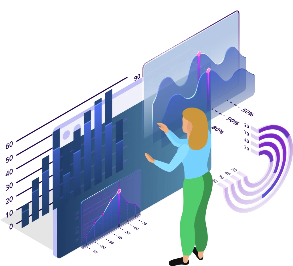 An illustration of a woman reviewing reports with positive results