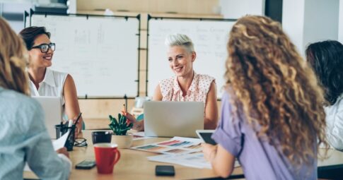 A group of female content writers working together.