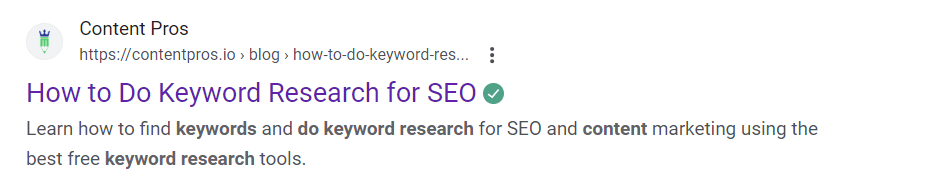 A screenshot of a meta description in a Google search.