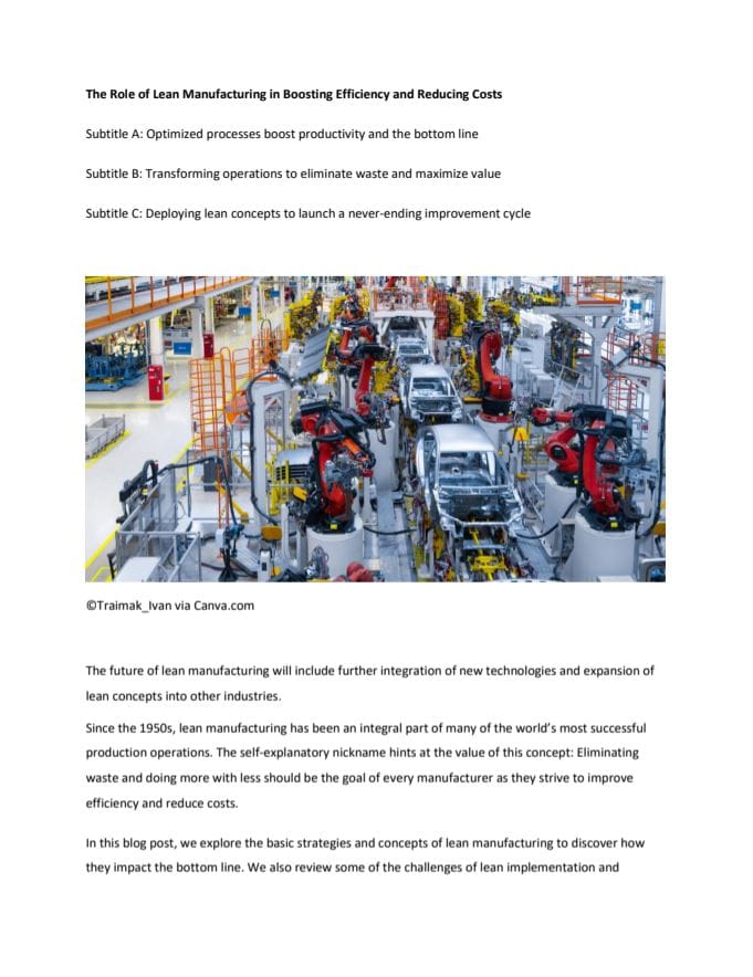 The Role of Lean Manufacturing in Boosting Efficiency and Reducing Costs