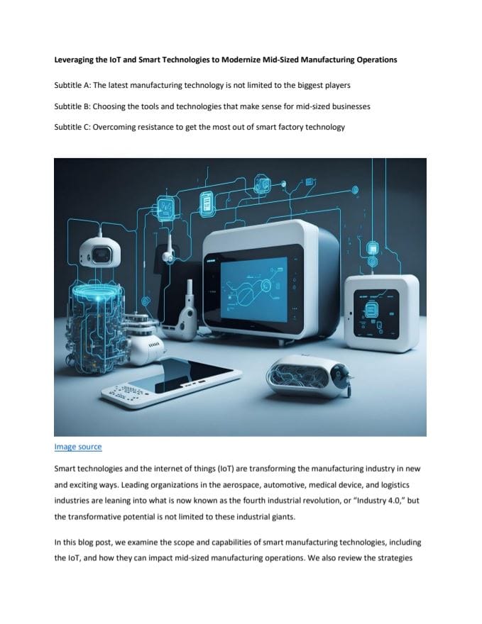 Leveraging the IoT and Smart Technologies to Modernize Mid-Sized Manufacturing Operations