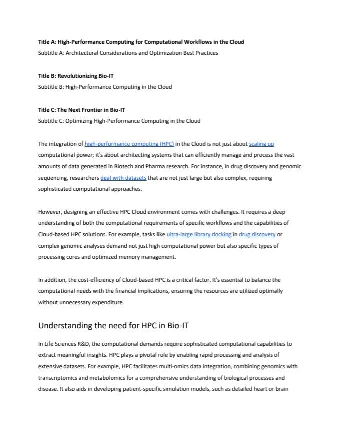 HPC for Computational Workflows in the Cloud