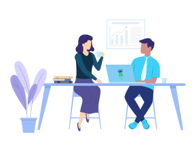 An illustration of two content writers collaborating.